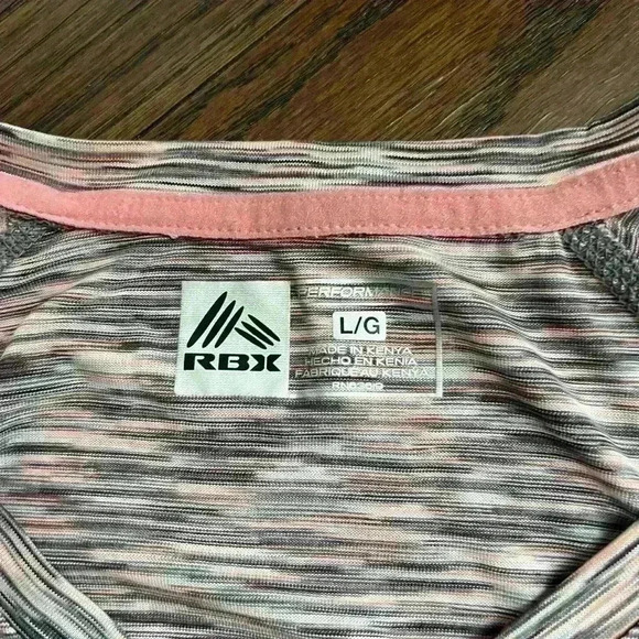 RBX Women’s Performance Striped Pink Athletic Work out Travel Gym TShirt Large - Picture 2 of 6